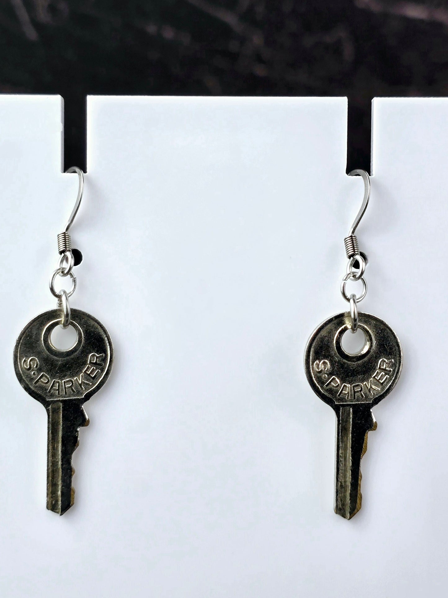 Silver Dangly Key Fishhook Style Earrings