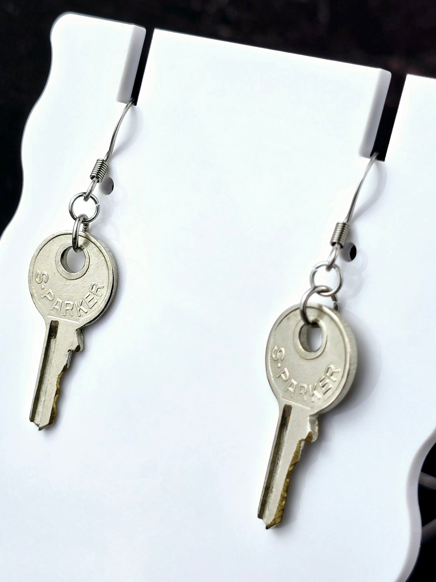 Silver Dangly Key Fishhook Style Earrings
