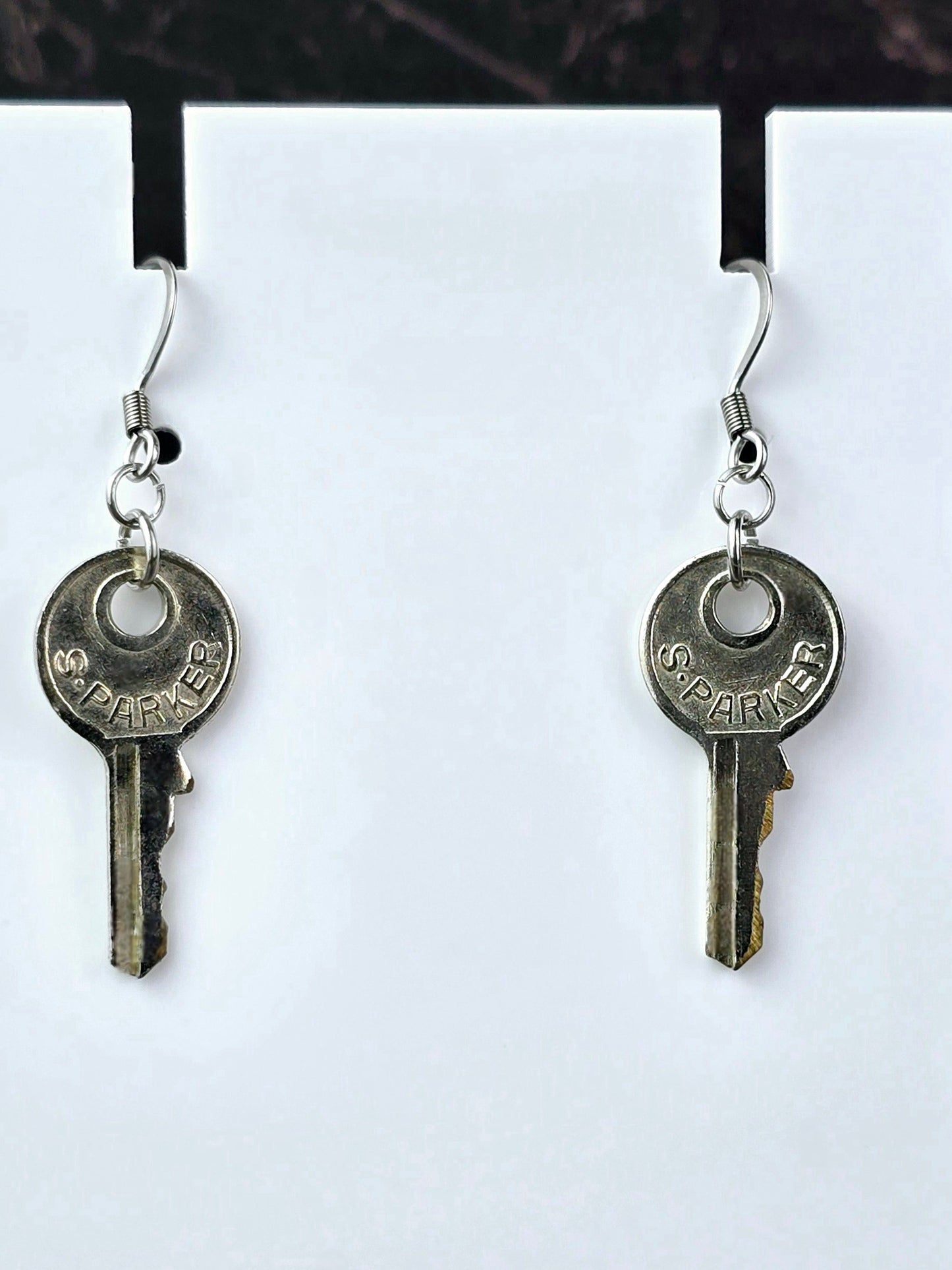 Silver Dangly Key Fishhook Style Earrings