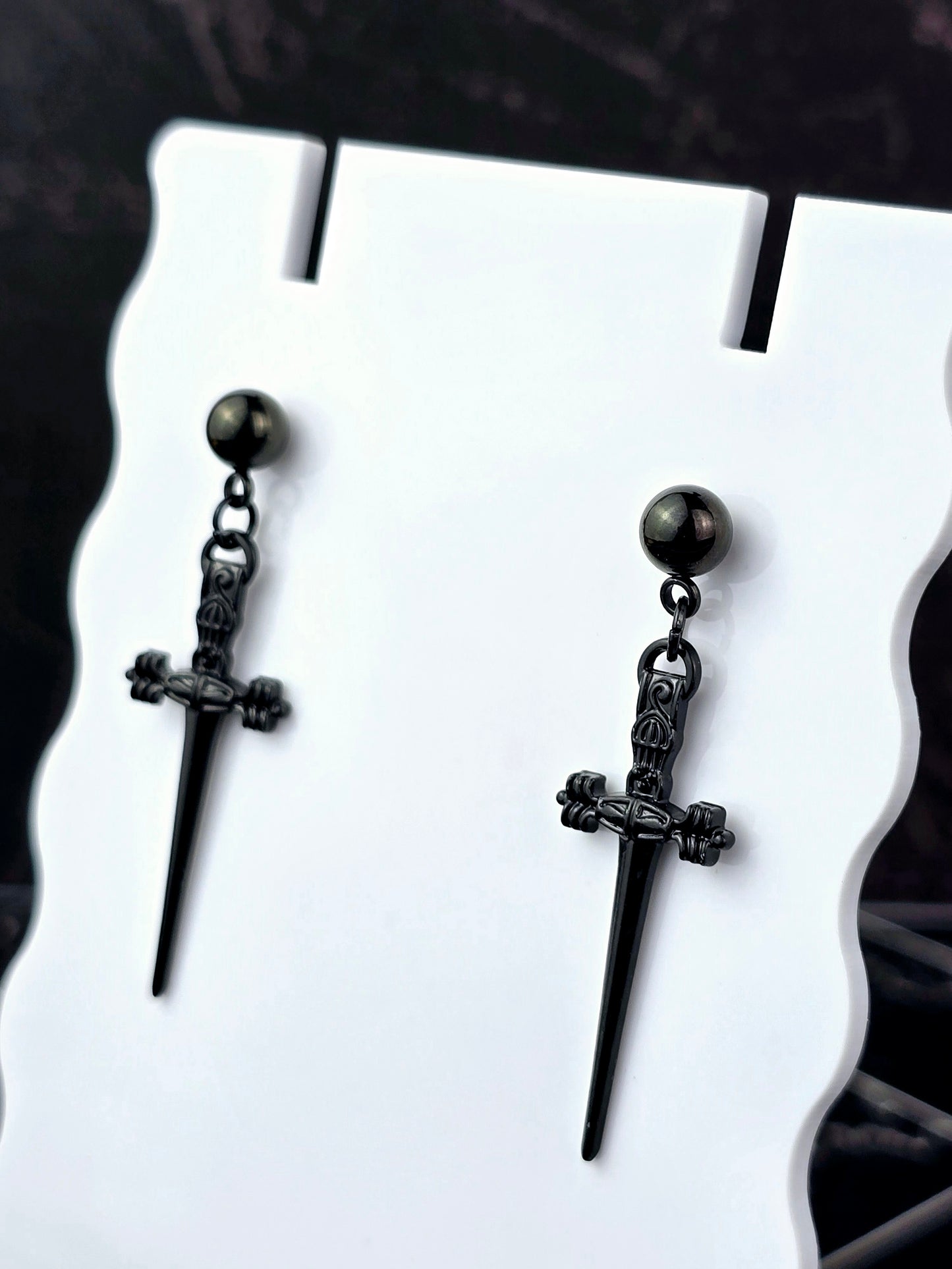 Dagger Dangle Ball Post Earrings