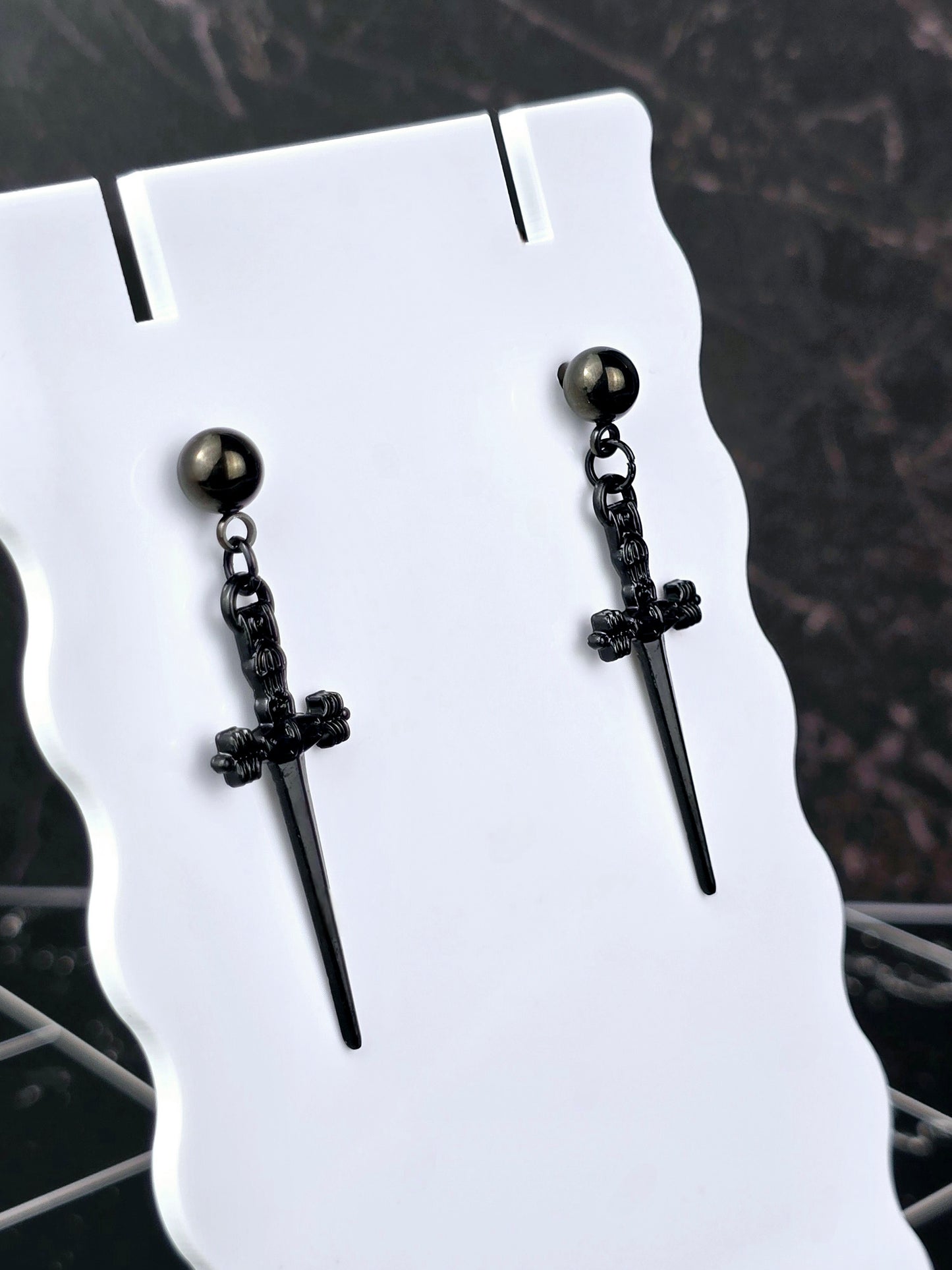 Dagger Dangle Ball Post Earrings