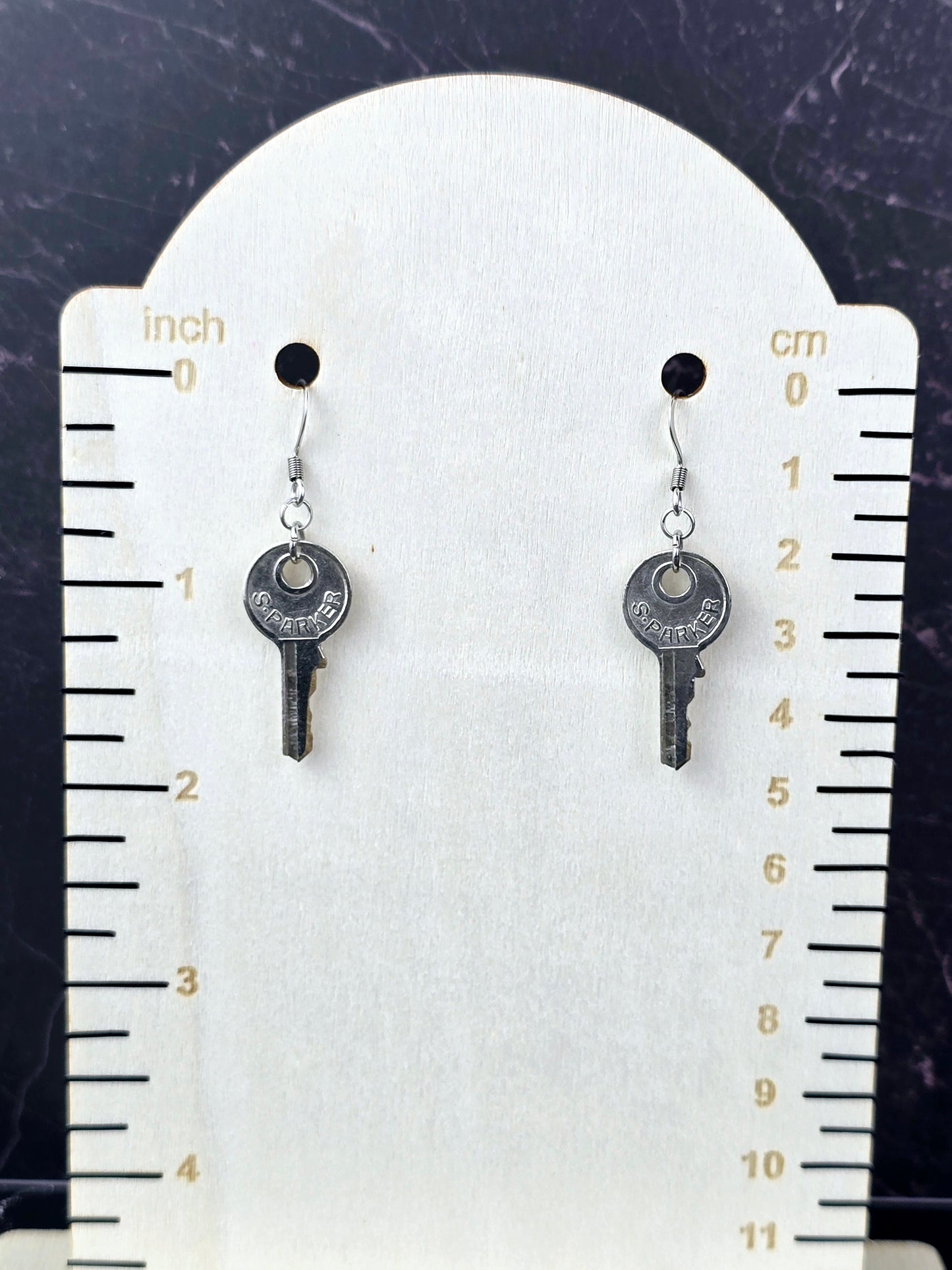 Silver Dangly Key Fishhook Style Earrings