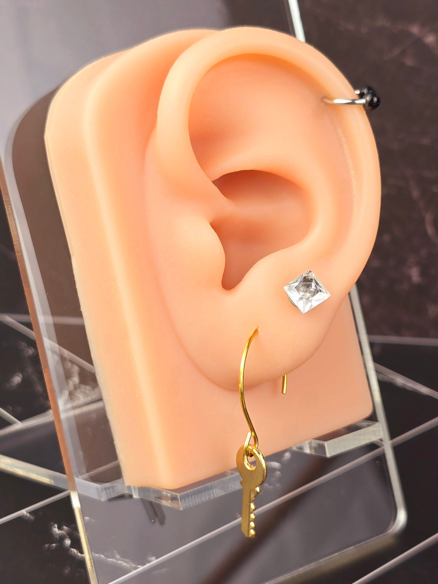 Gold Dangle Key Hoop Earrings