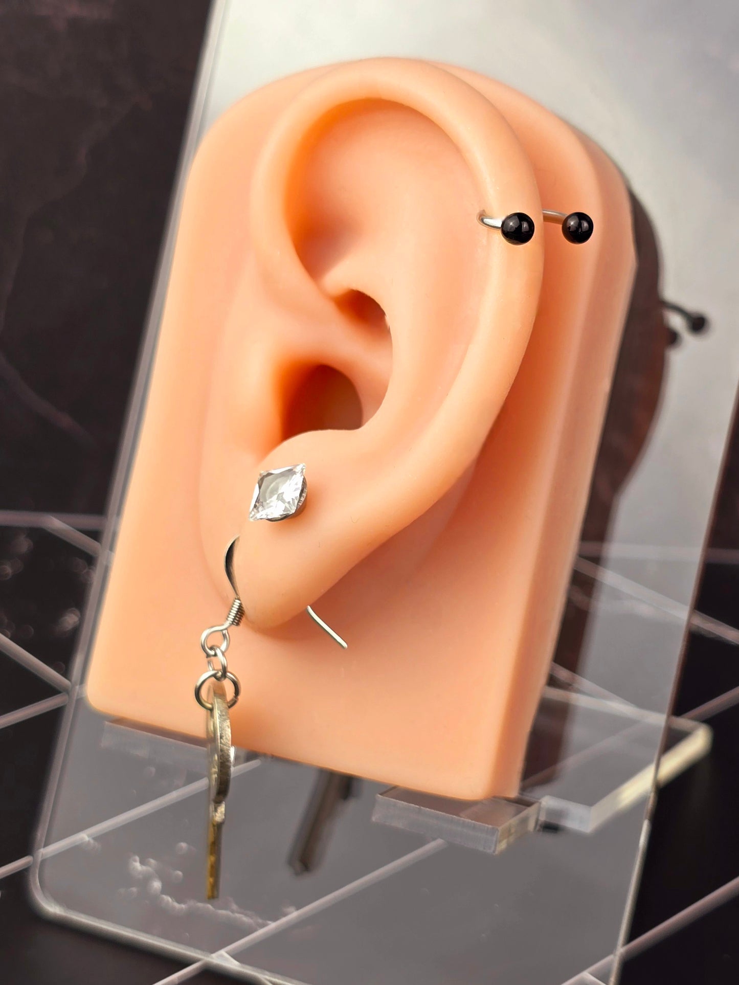 Silver Dangly Key Fishhook Style Earrings
