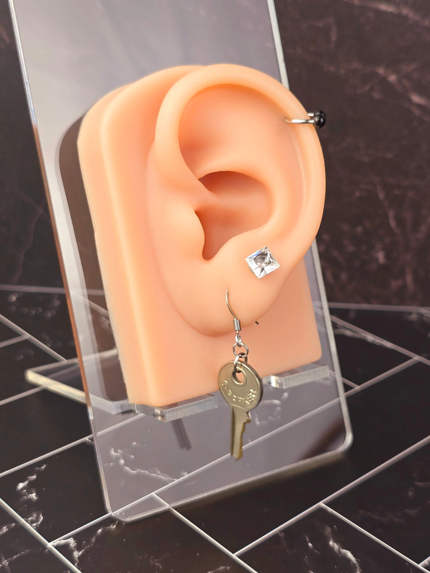 Silver Dangly Key Fishhook Style Earrings