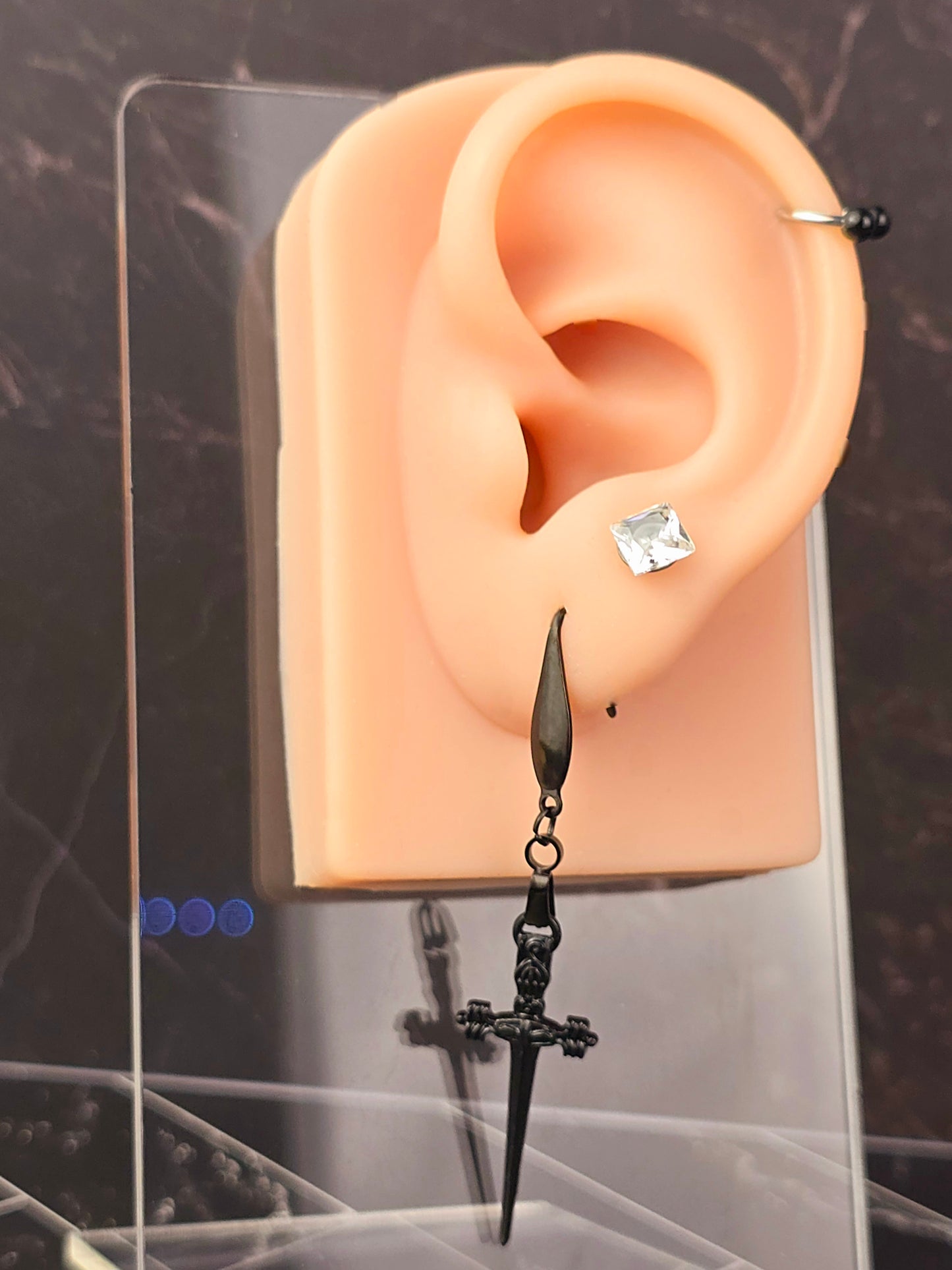 Black Dagger Dangle Earrings