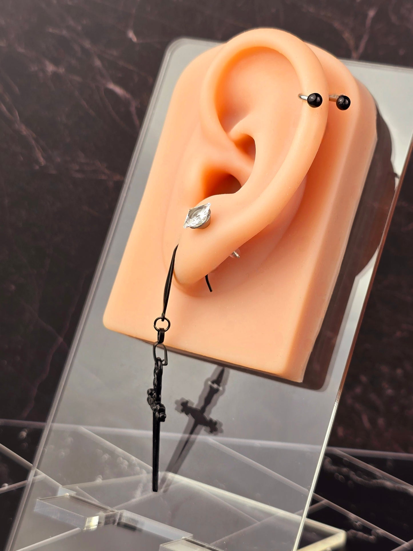 Black Dagger Dangle Earrings