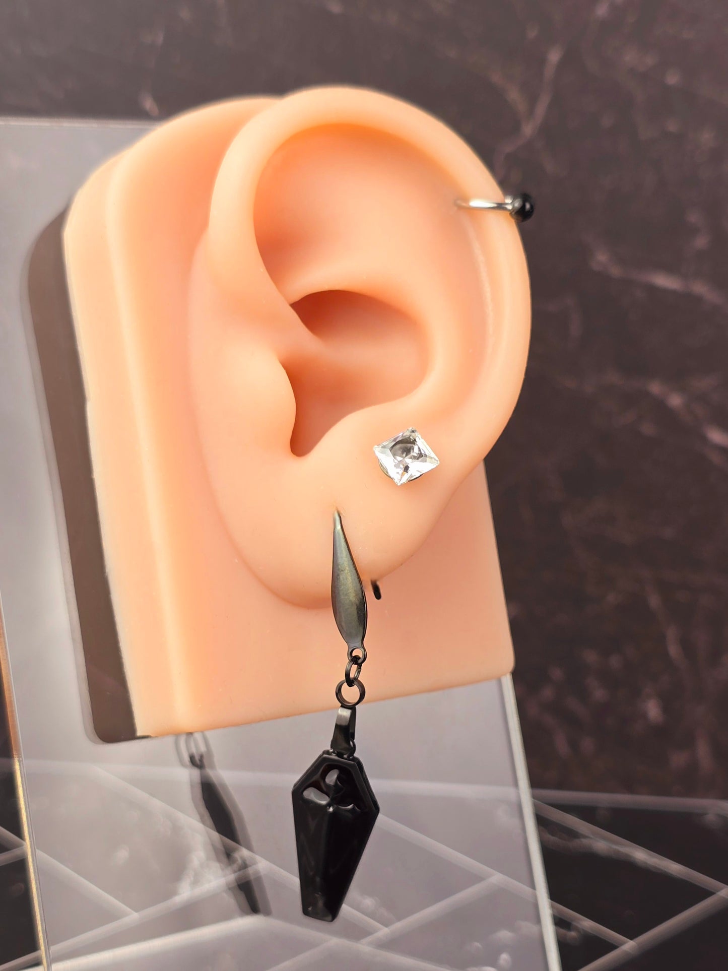 Black Coffin Dangle Earrings