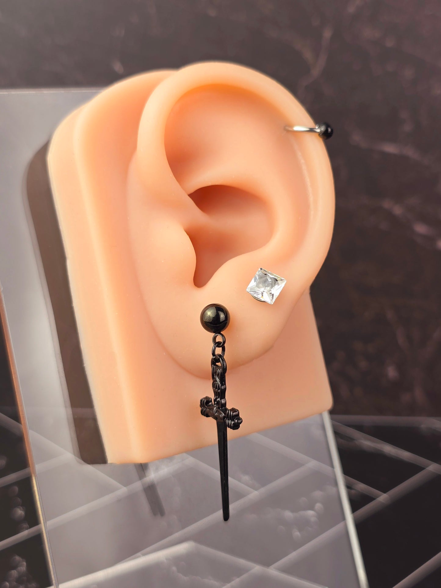 Dagger Dangle Ball Post Earrings