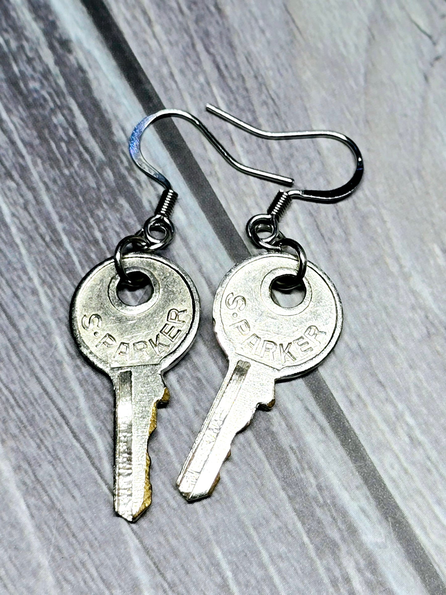 Silver Dangly Key Fishhook Style Earrings