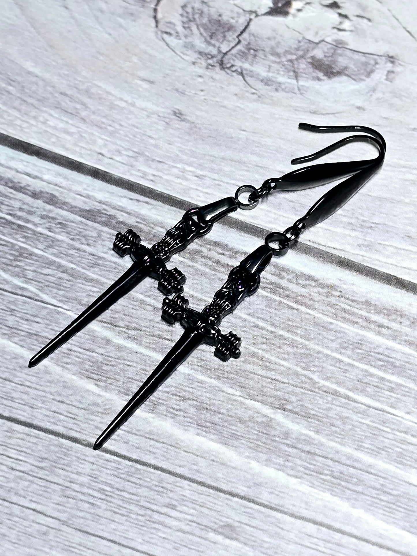 Black Dagger Dangle Earrings