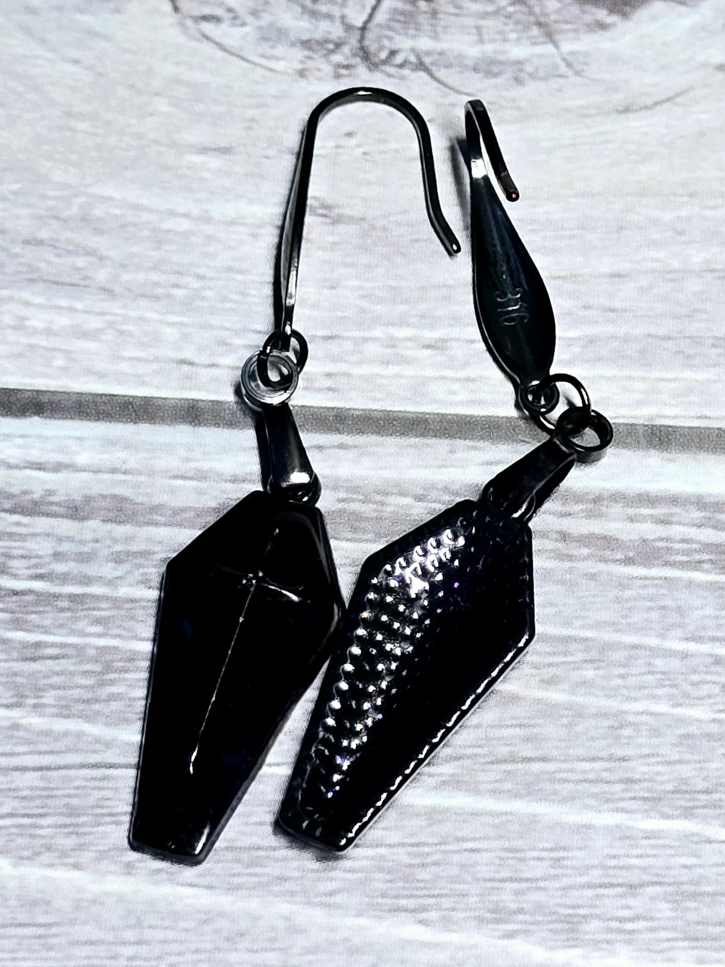 Black Coffin Dangle Earrings