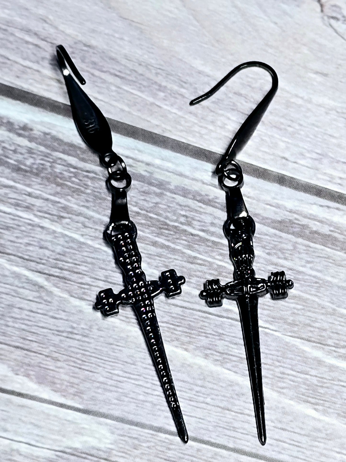 Black Dagger Dangle Earrings