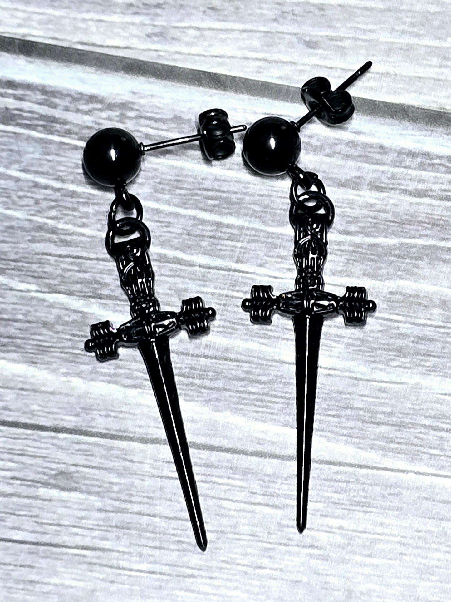 Dagger Dangle Ball Post Earrings