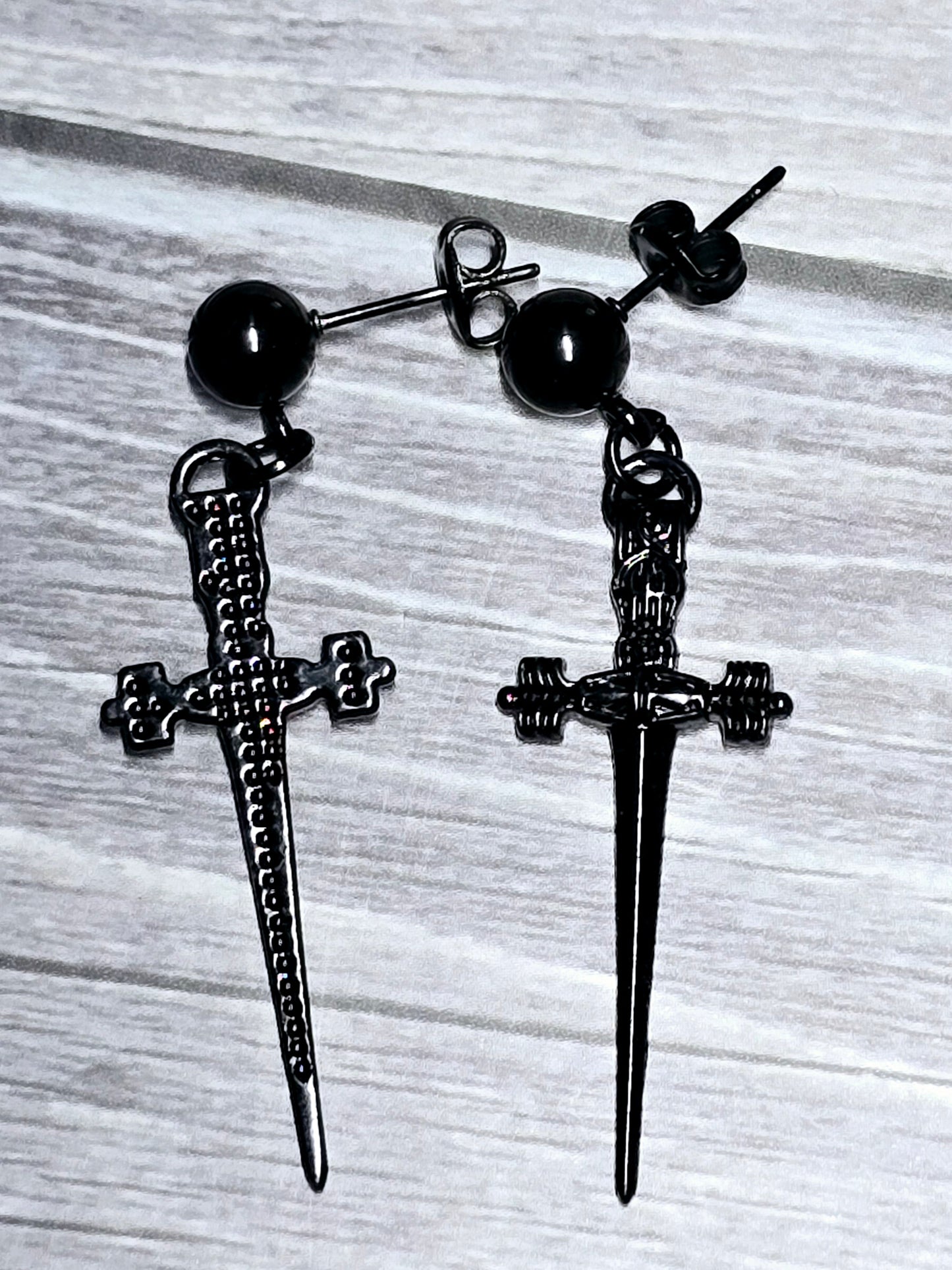 Dagger Dangle Ball Post Earrings
