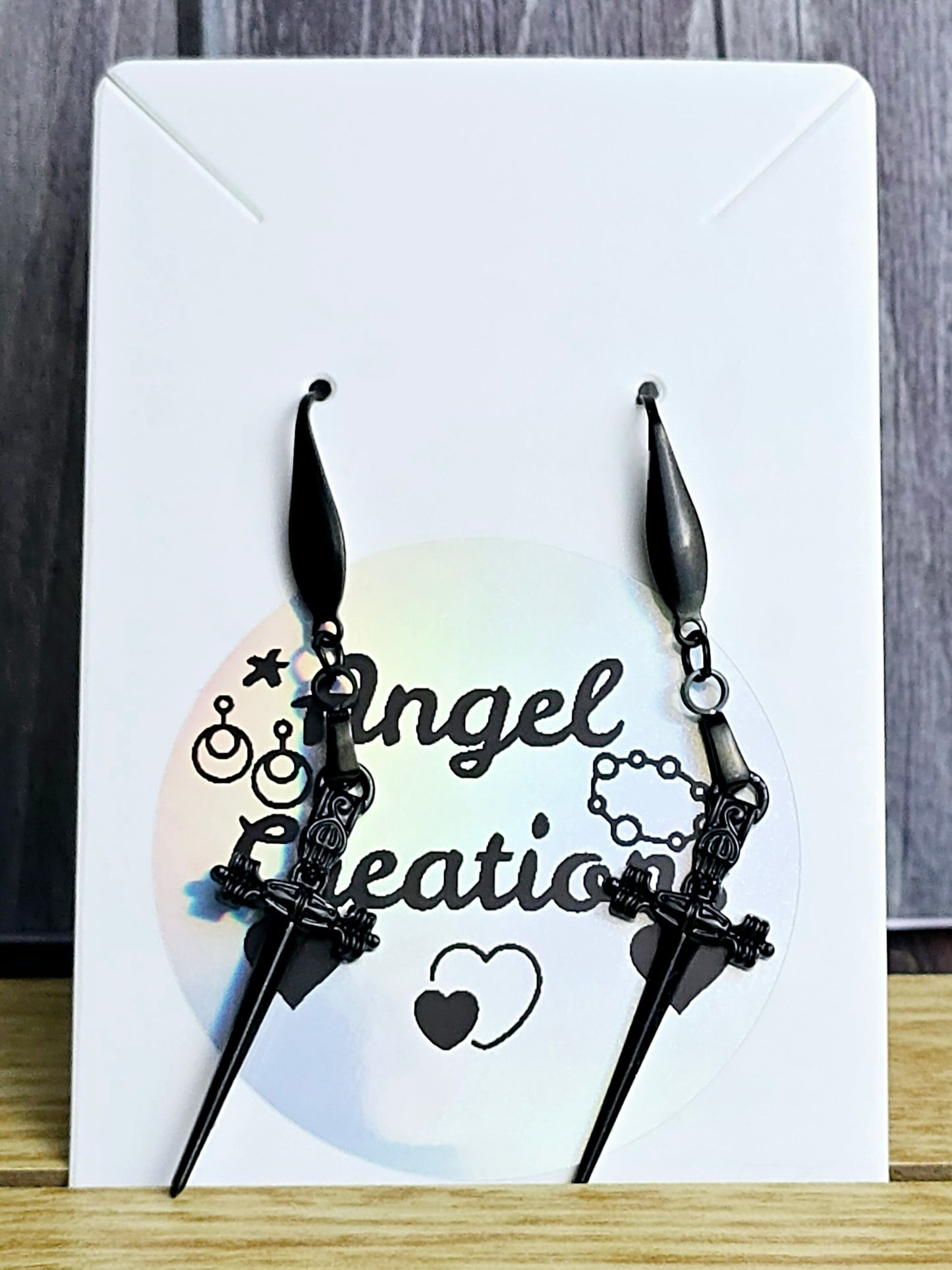 Black Dagger Dangle Earrings