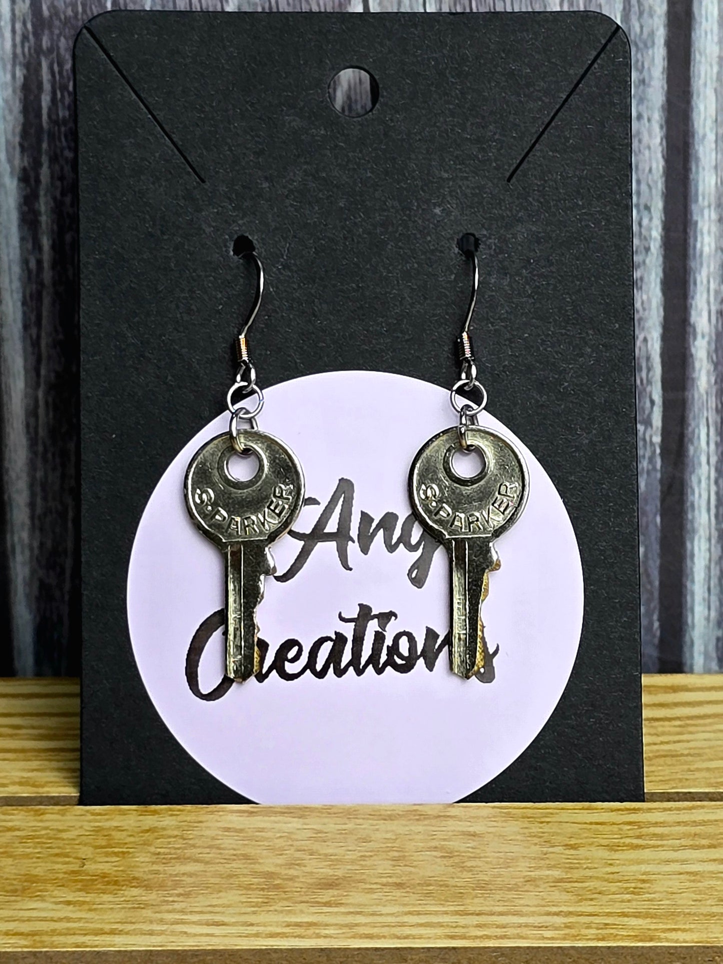Silver Dangly Key Fishhook Style Earrings