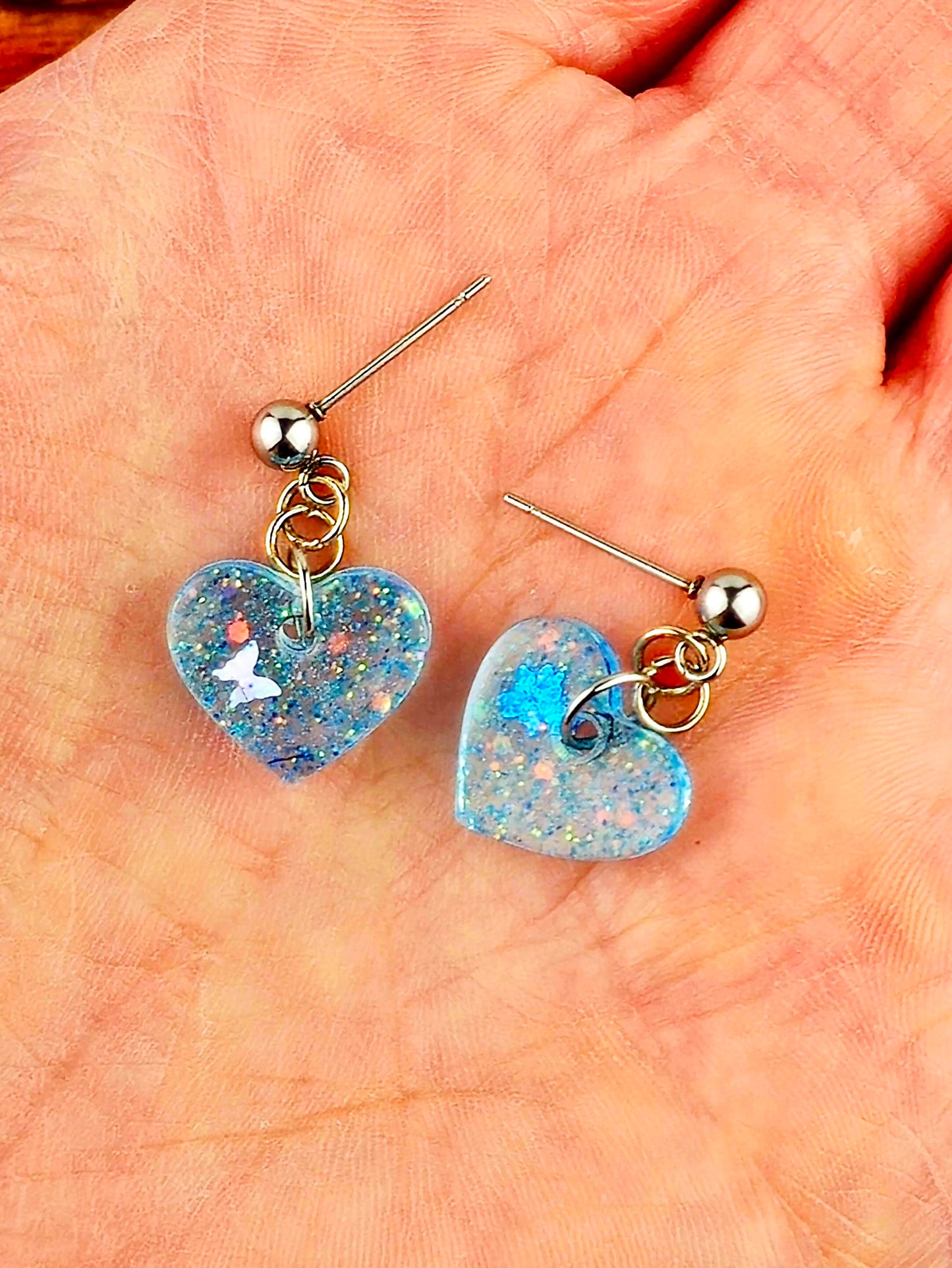 Resin Heart Ball Post Dangle Earrings